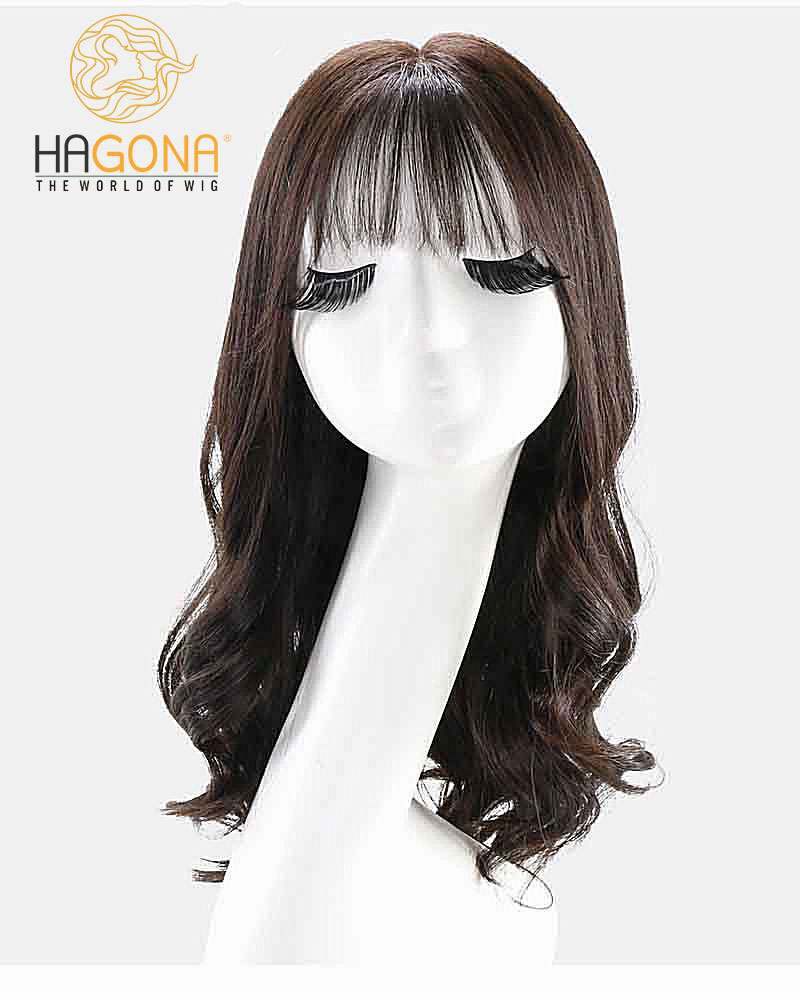 Tóc giả nữ dài có mái làm từ tóc thật có da đầu Supper