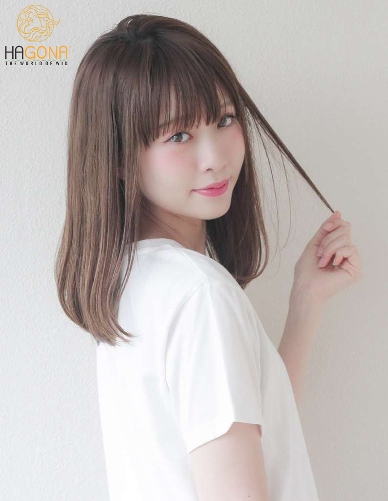 Tóc giả nữ ngắn mái thưa siêu da bằng tóc thật HAGONA