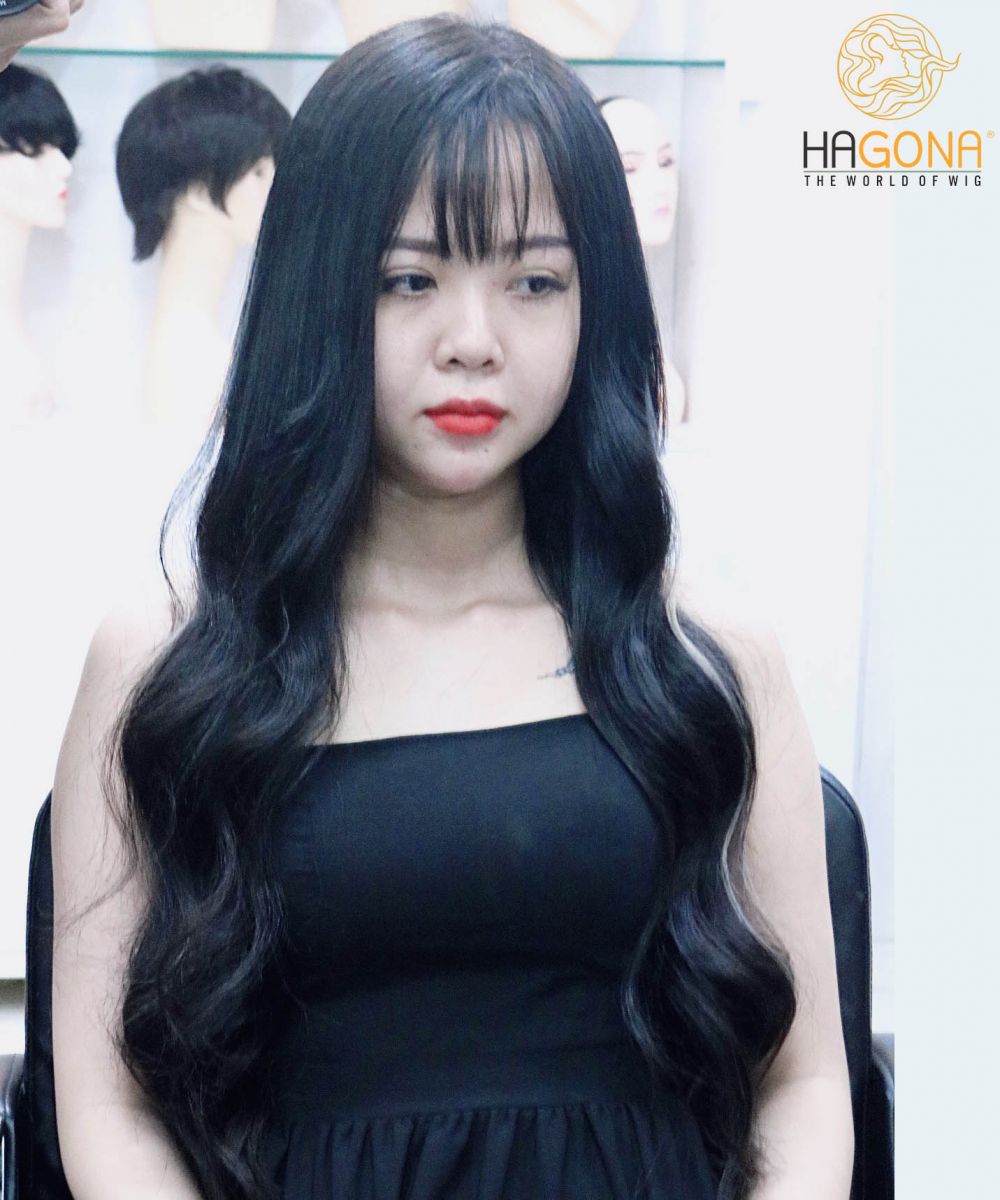 Tóc giả nữ dài mái thửa bằng tóc thật