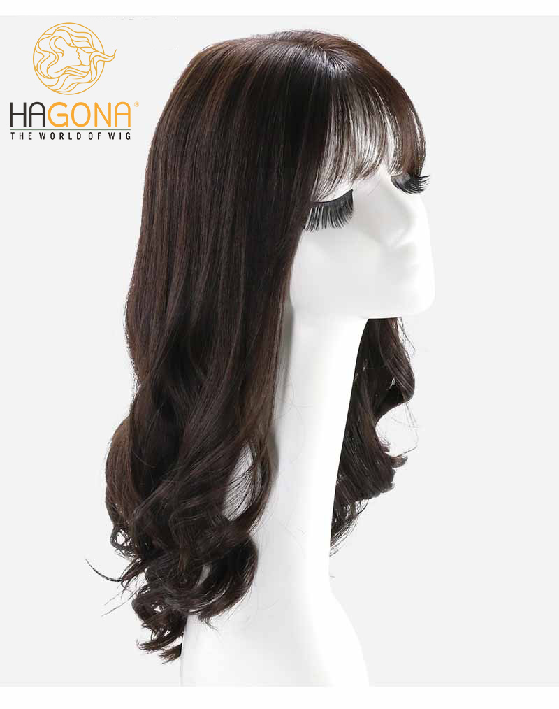 Tóc giả nữ nguyên đầu dài xoăn có mái Hagona