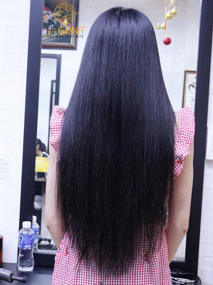 Tóc giả nữ dài thẳng nguyên đầu siêu da Supper Vip làm bằng tóc thật Hagona