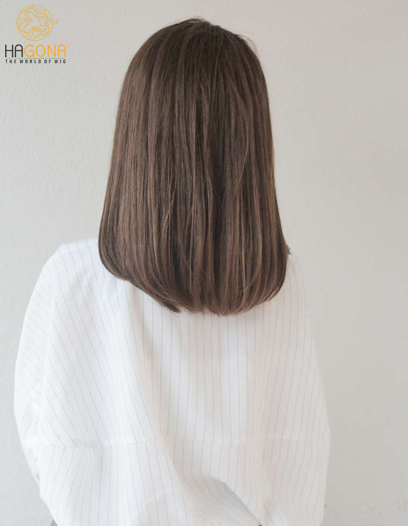 Tóc giả nữ ngắn mái thưa siêu da bằng tóc thật HAGONA