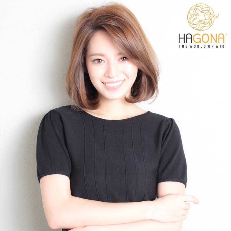 Tóc giả nữ bob ngang vai cúp phồng siêu da đầu bằng tóc thật