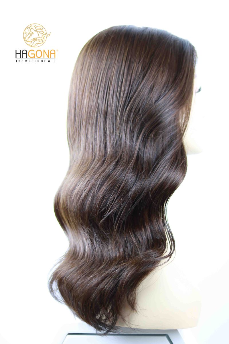 Tóc giả nữ nguyên đầu dài xoăn tóc thật có da đầu Hagona