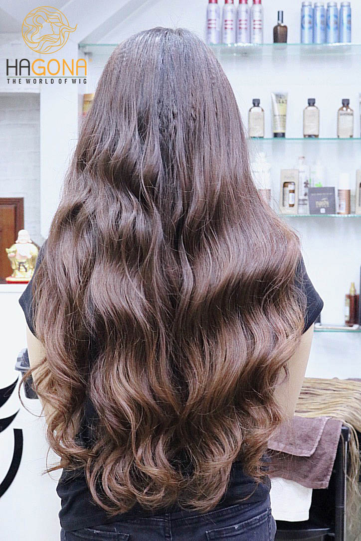 Kiểu Tóc giả nữ xoăn sóng nước làm bằng tóc thật cực đẹp