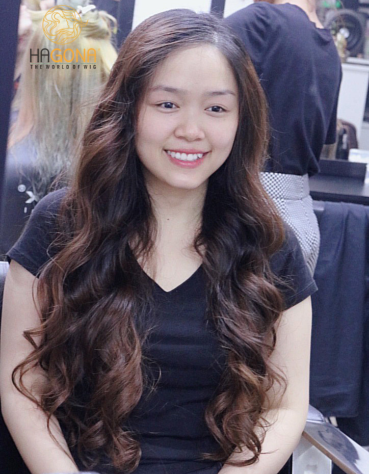 Kiểu Tóc giả nữ xoăn sóng nước làm bằng tóc thật cực đẹp