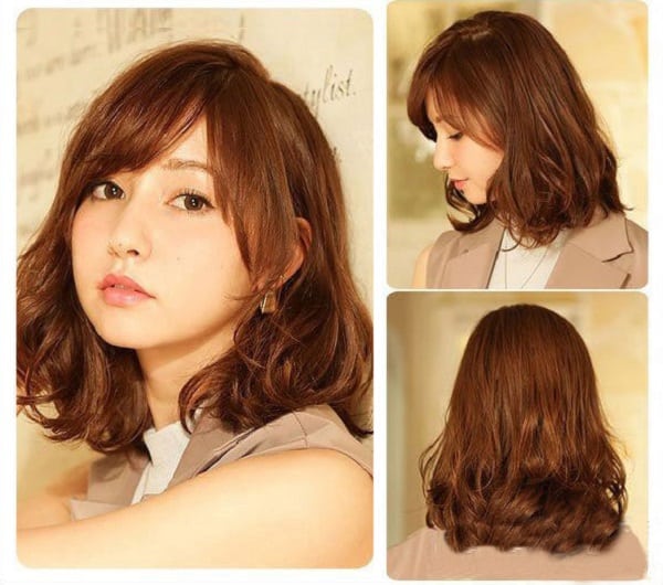kiểu tóc uốn cho mặt tròn