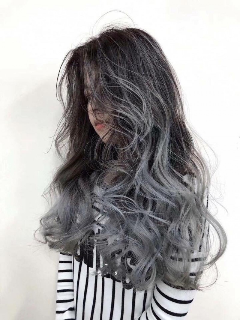tóc nhuộm ombre đen xám
