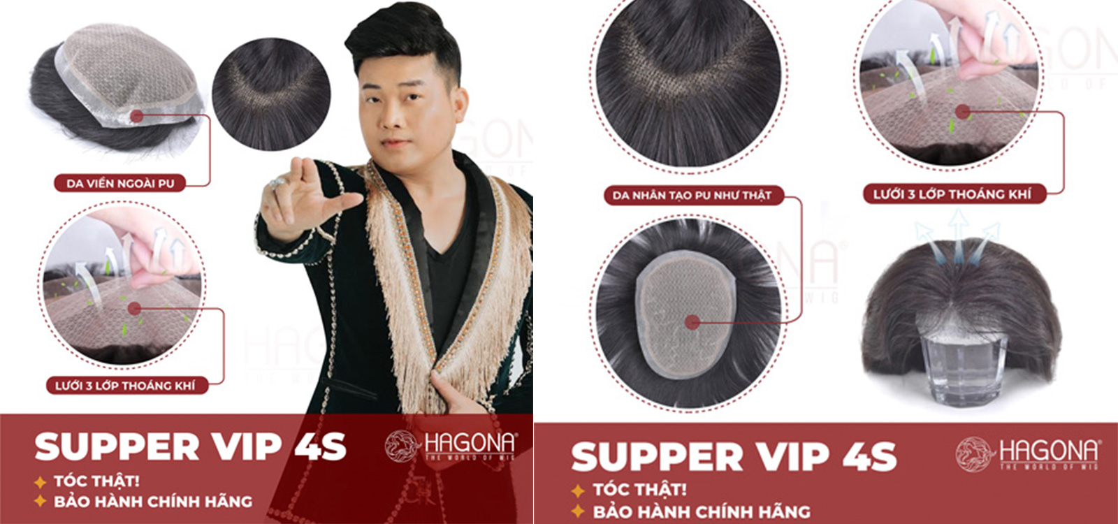 Mái hói siêu da đầu 4S viền Poly xung quanh dán keo gắn kẹp