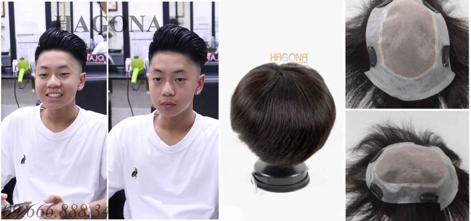 Tóc giả nam HGN 48 dán keo gắn kẹp cao cấp 