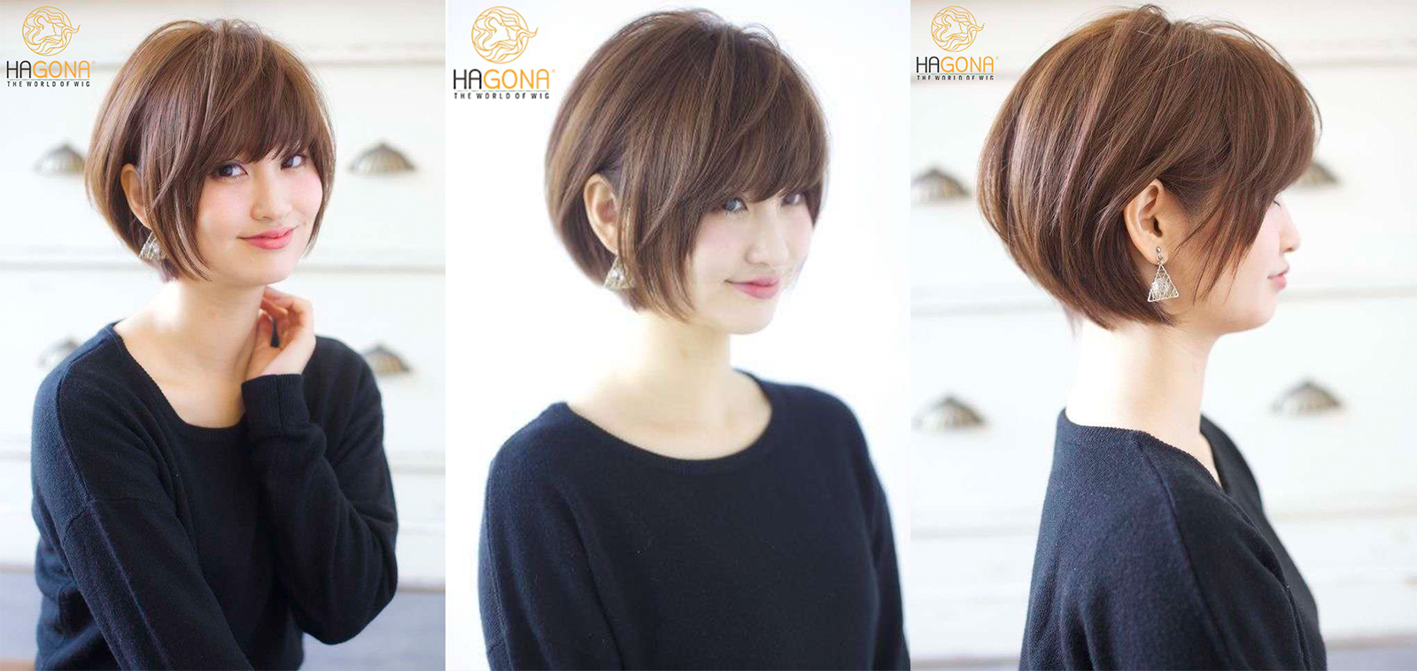 Tóc giả ngắn nữ đẹp Hagona siêu da đầu làm từ tóc thật 100%