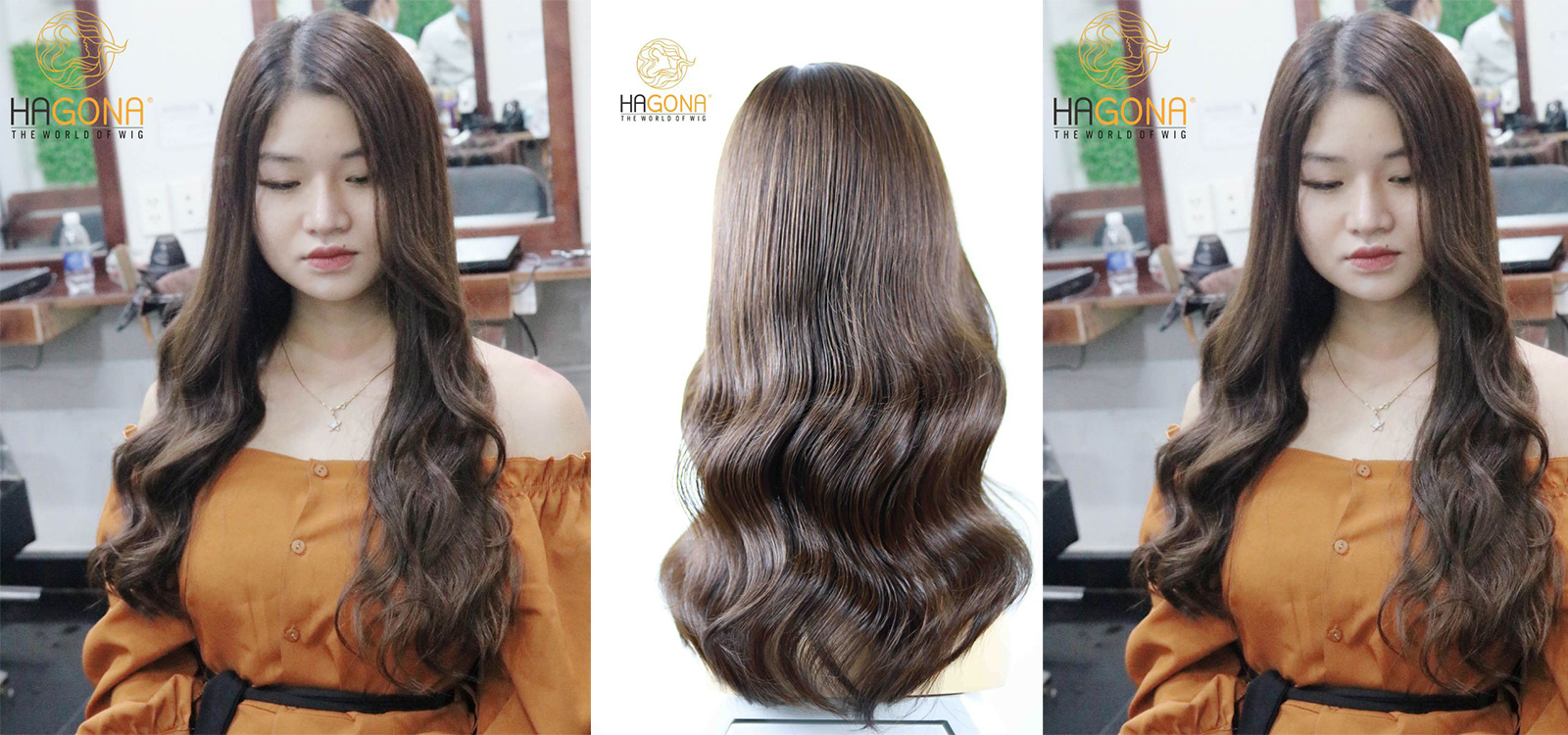 Tóc giả nữ D - V3702 nguyên đầu dài khồng mái cao cấp 100% tóc thật