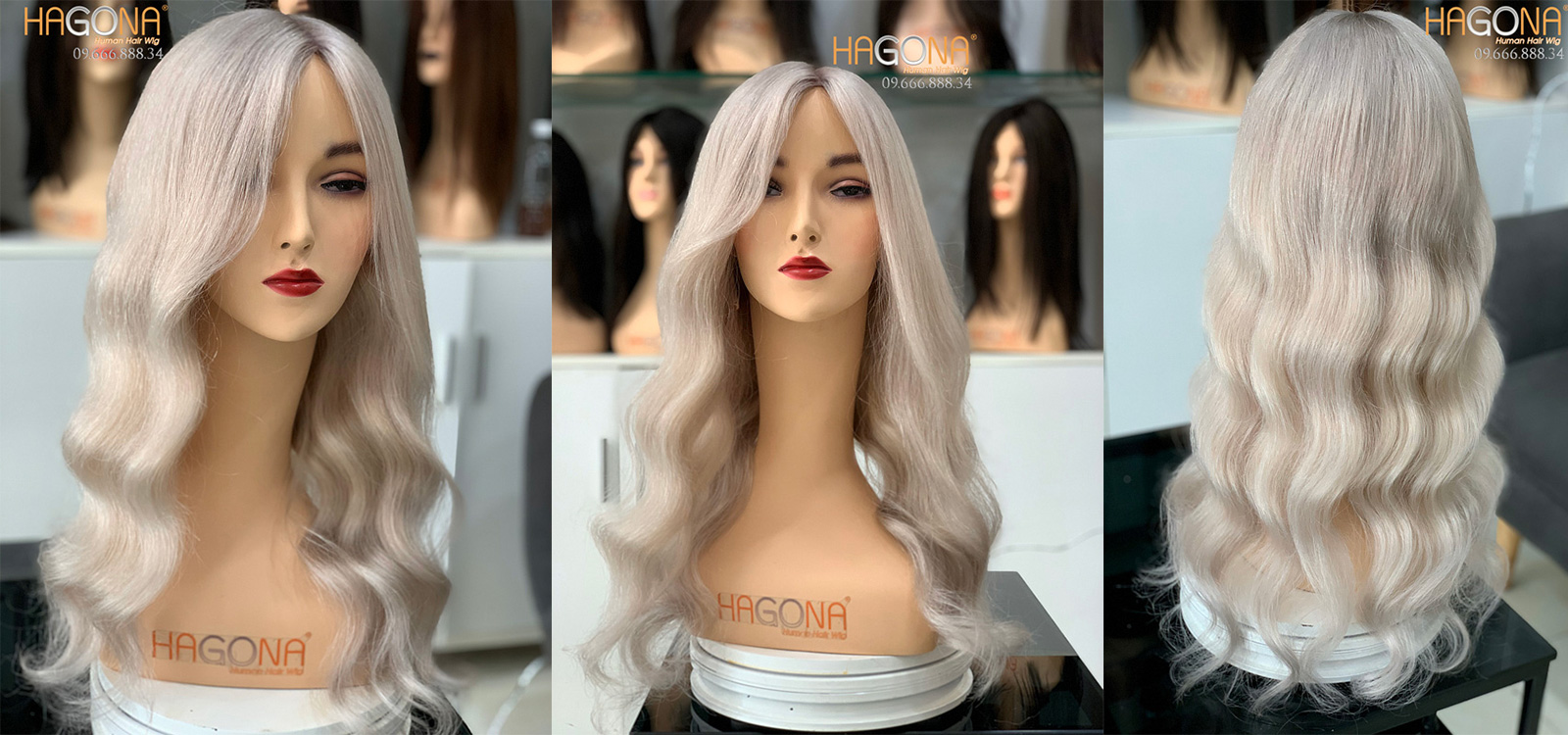 Tóc giả nữ HGN M01 nguyên đầu màu xám khói cá tính