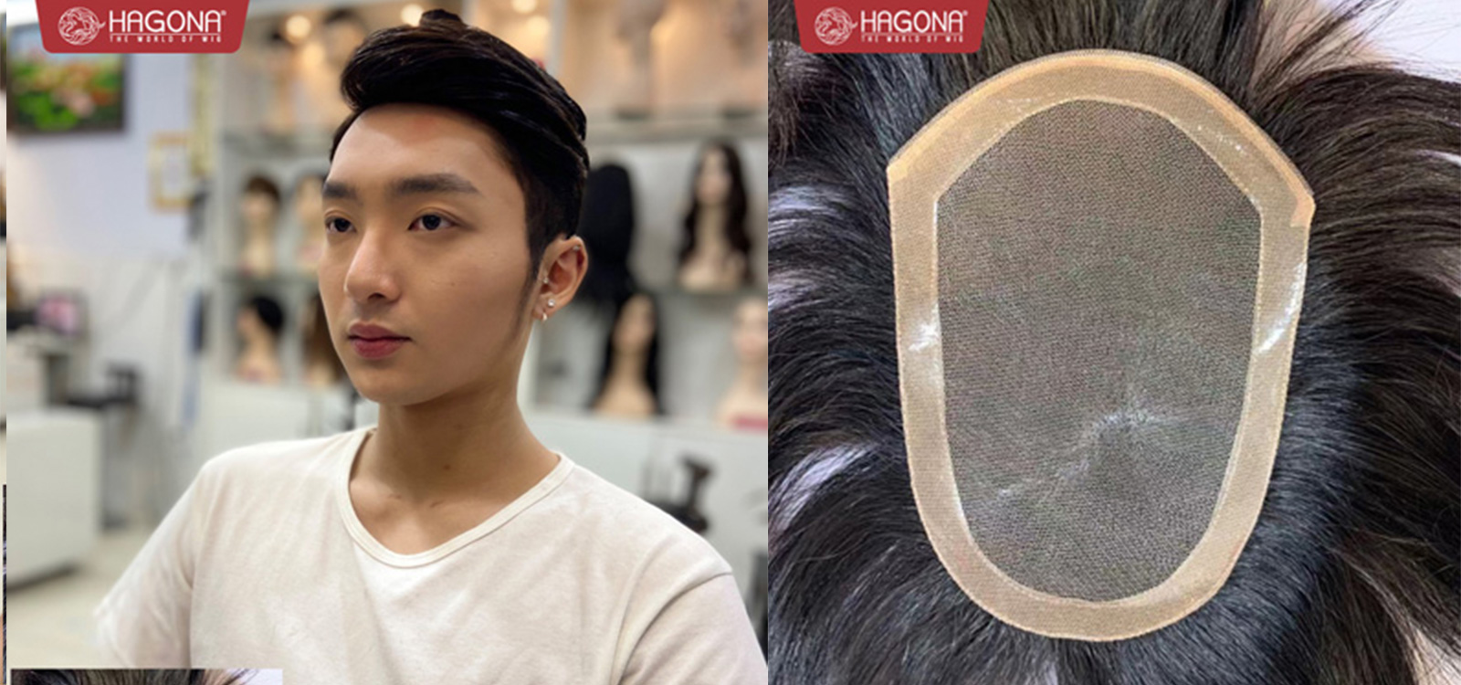 Tóc mái che hói màng lưới ren mềm viền PU bằng tóc thật GV 2S