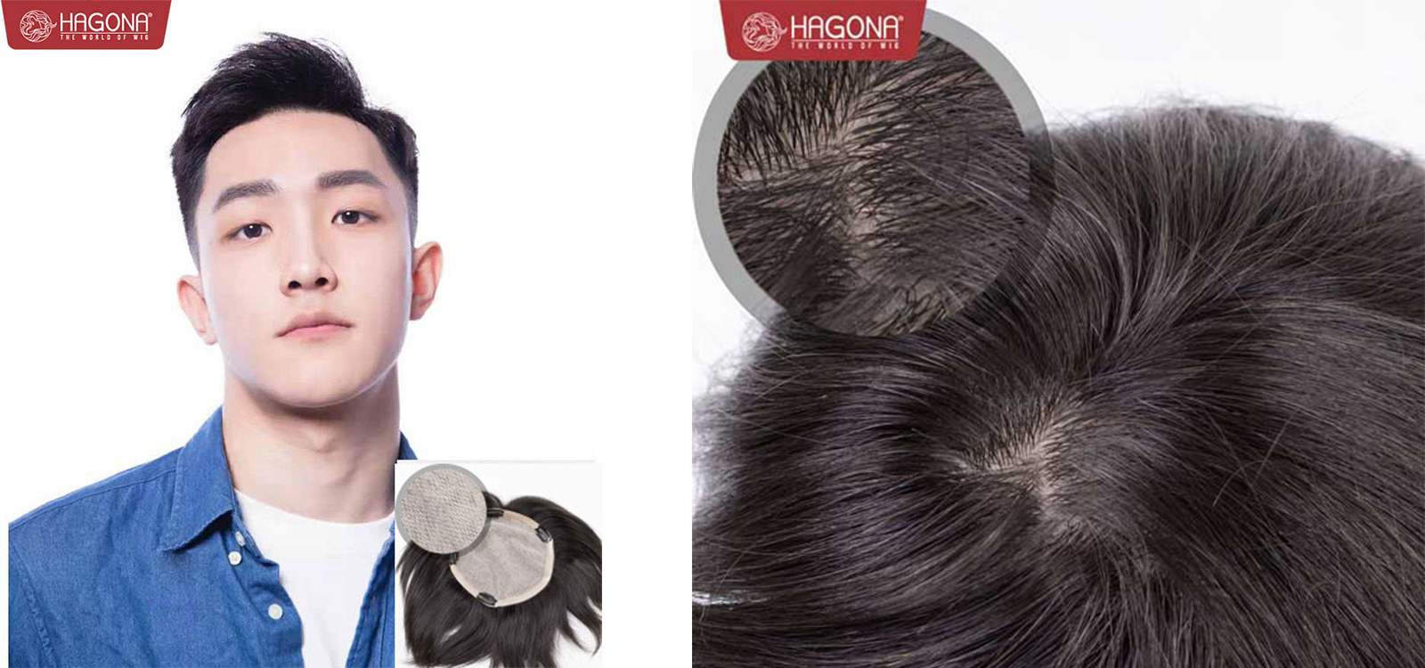 Tóc giả mái hói nam dán keo gắn kẹp Supper 6S siêu da chân thật